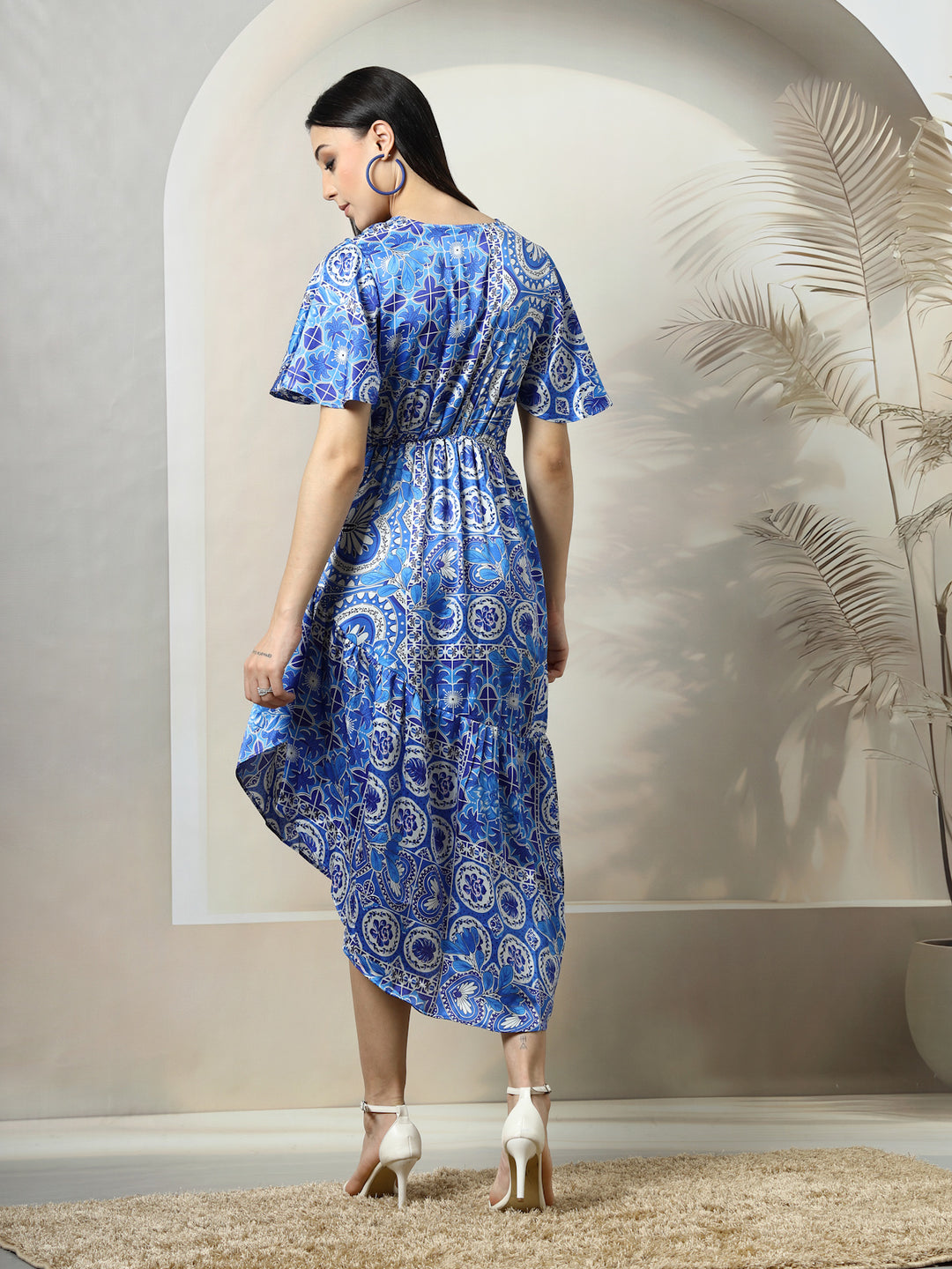 Floral Printed A-Line Wrap Midi Dress