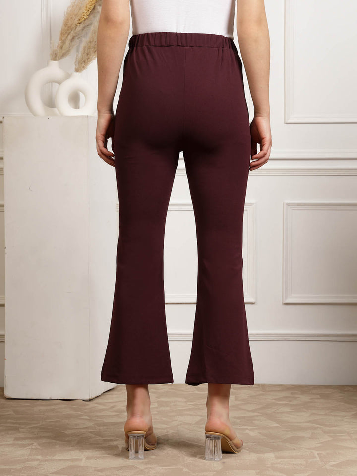 Burgundy Women Mid Rise Bootcut Trousers