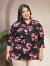 Plus Size Women Abstract Printed V-Neck Top