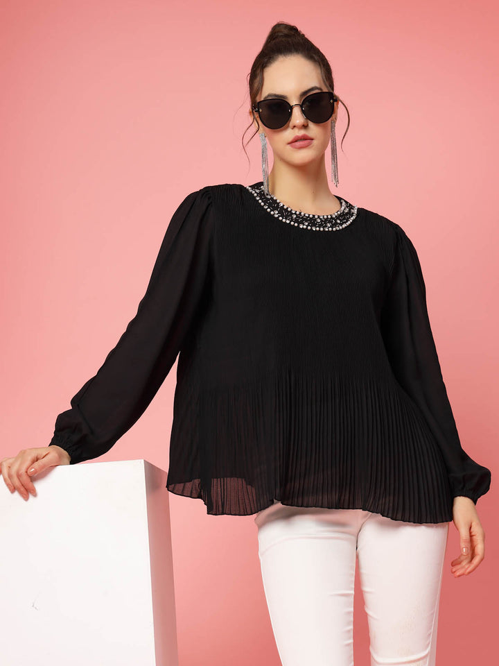 Ribbed Sequinned Regular Top