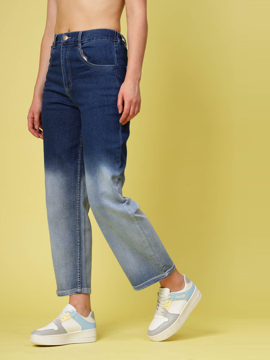 Women Blue Low Distress Heavy Fade Stretchable Cotton Jeans