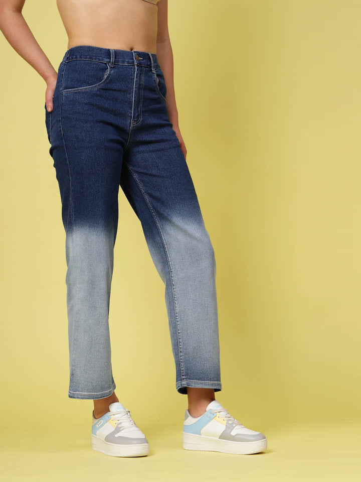 Women Blue Low Distress Heavy Fade Stretchable Cotton Jeans