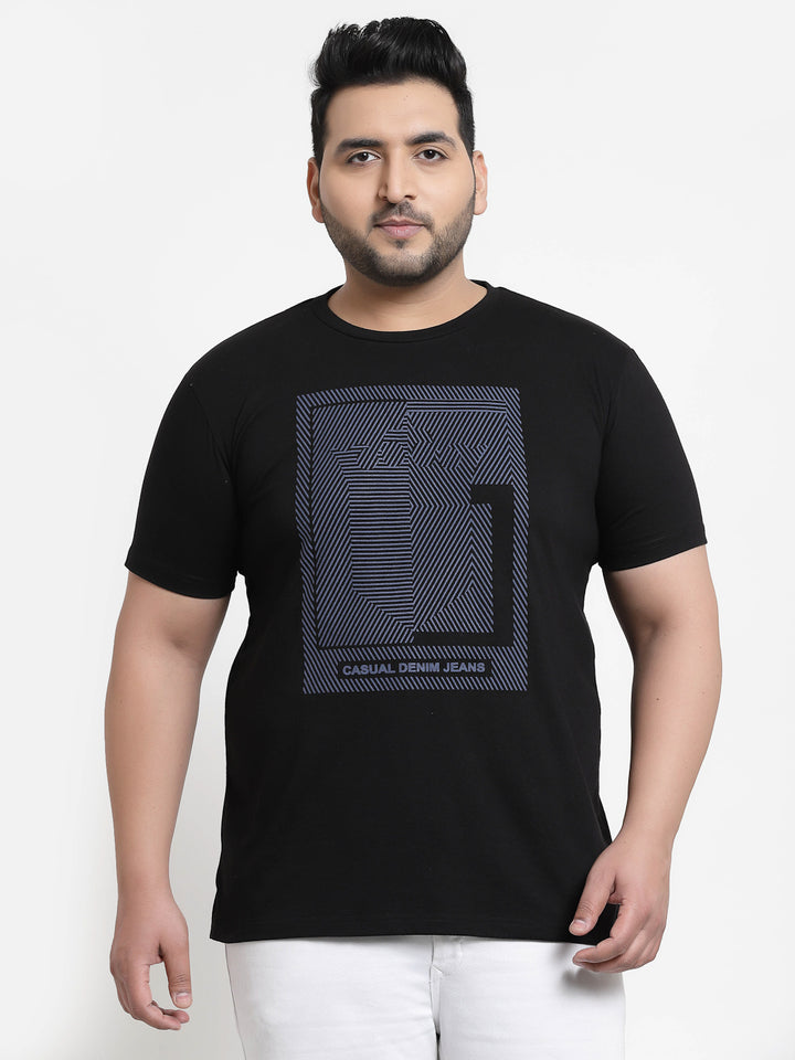 Men Plus Size Black Printed Pure Cotton T-shirt