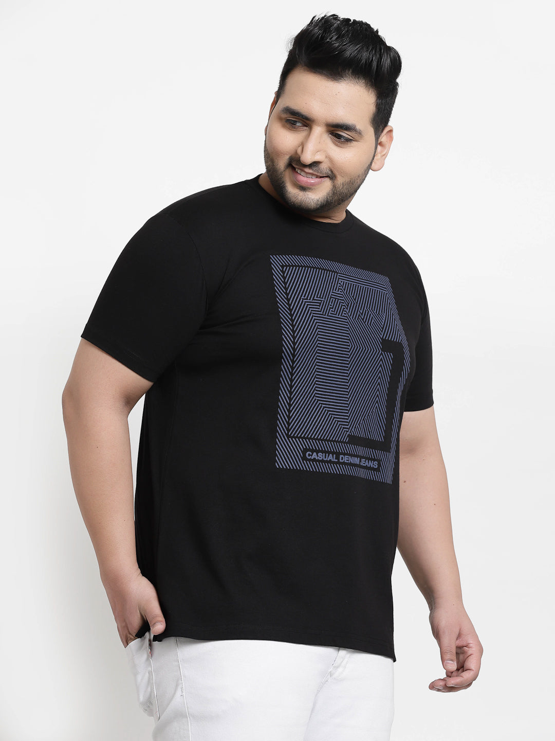 Men Plus Size Black Printed Pure Cotton T-shirt