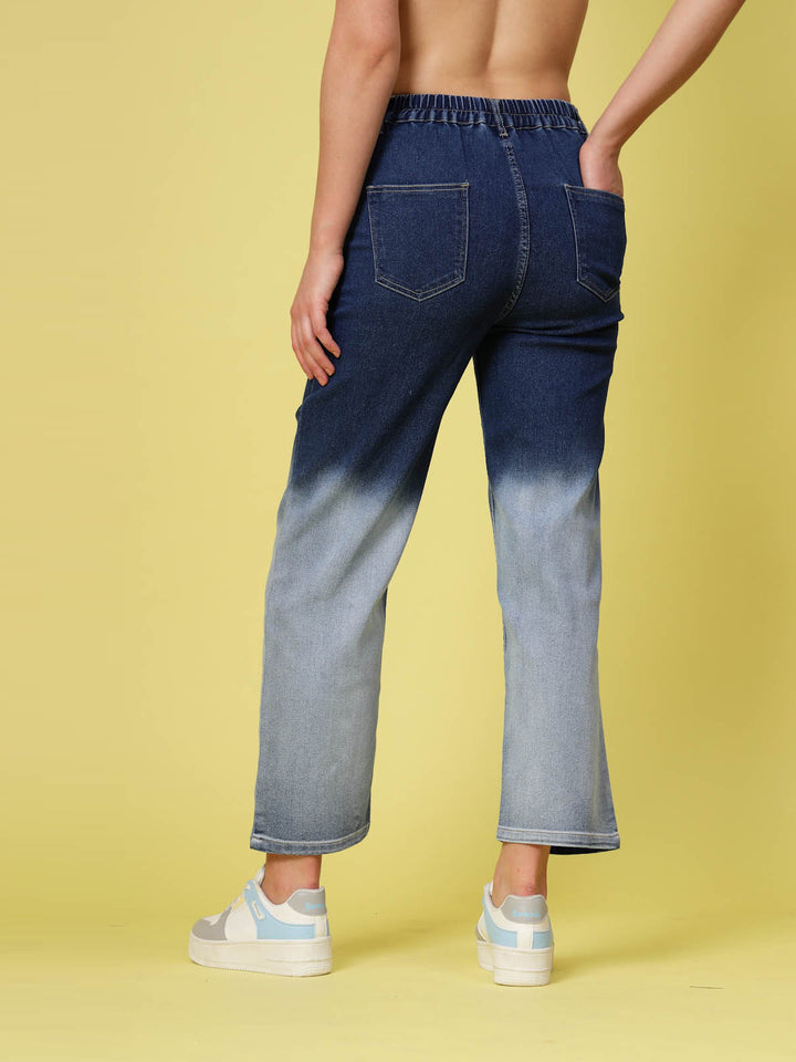 Women Blue Low Distress Heavy Fade Stretchable Cotton Jeans