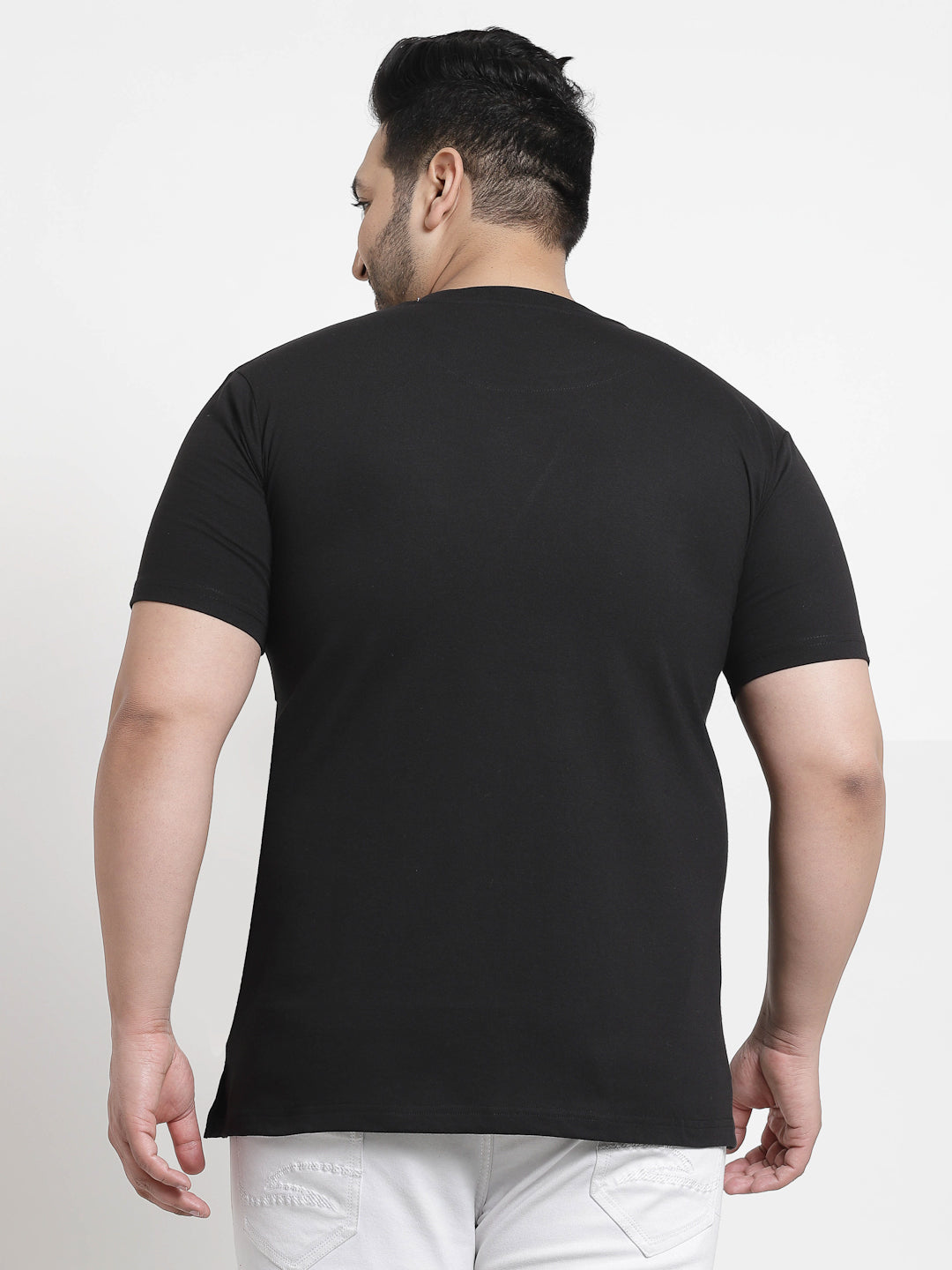 Men Plus Size Black Printed Pure Cotton T-shirt