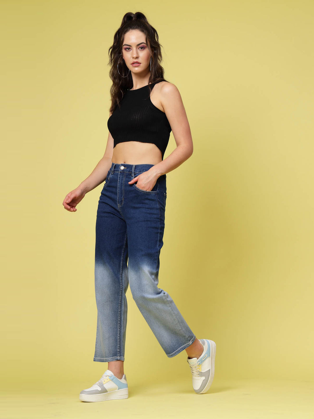 Women Blue Low Distress Heavy Fade Stretchable Cotton Jeans