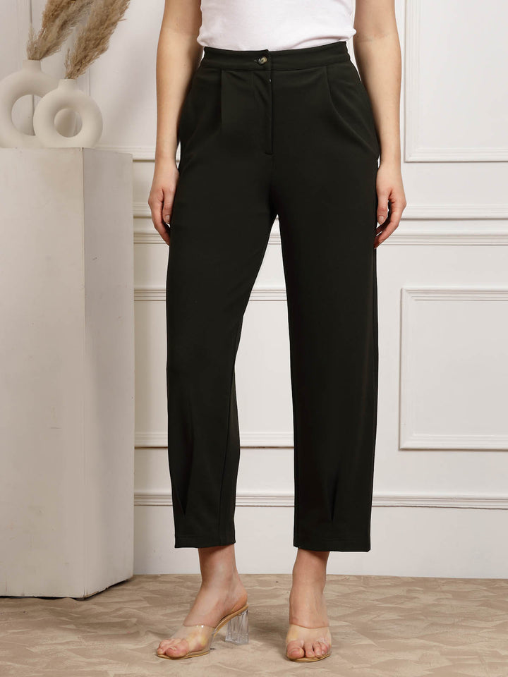 Women Pleated Mid Rise Trousers