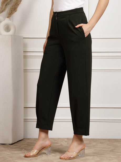 Women Pleated Mid Rise Trousers