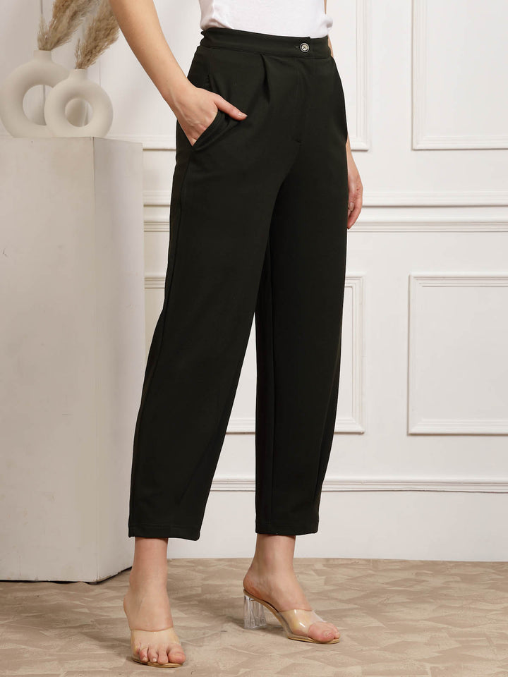 Women Pleated Mid Rise Trousers