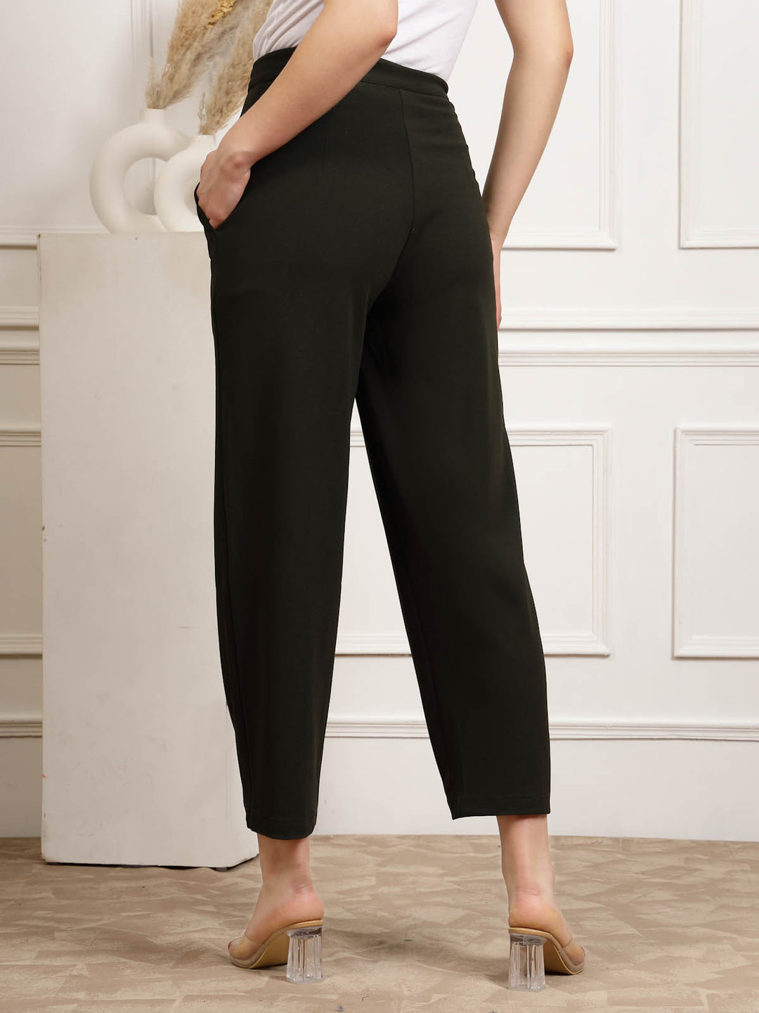 Women Pleated Mid Rise Trousers