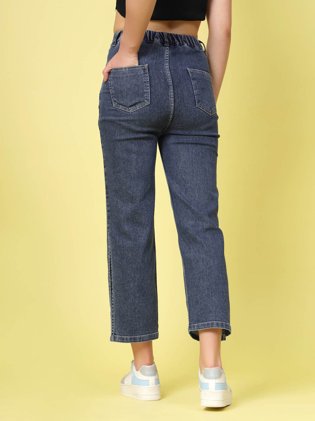 Blue Women Mildly Distressed Side Slit Stretchable Cotton Jeans