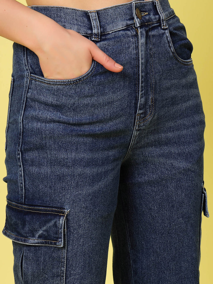 Women Blue Low Distress Stretchable Cotton Jeans