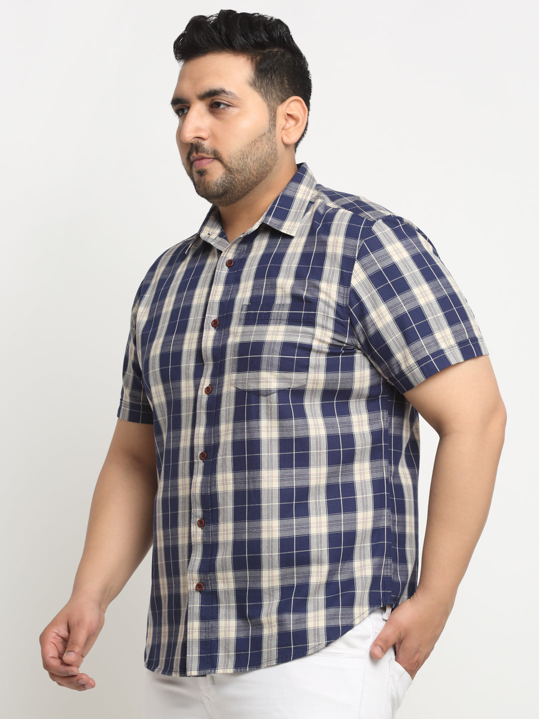 Plus Size Tartan Checks Cotton Casual Shirt