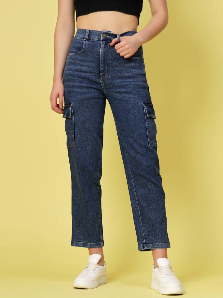 Women Blue Low Distress Stretchable Cotton Jeans