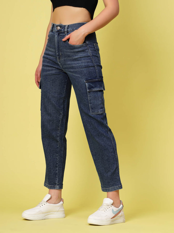 Women Blue Low Distress Stretchable Cotton Jeans