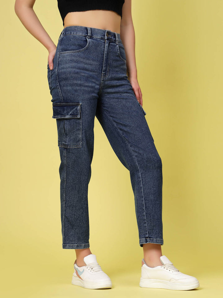 Women Blue Low Distress Stretchable Cotton Jeans