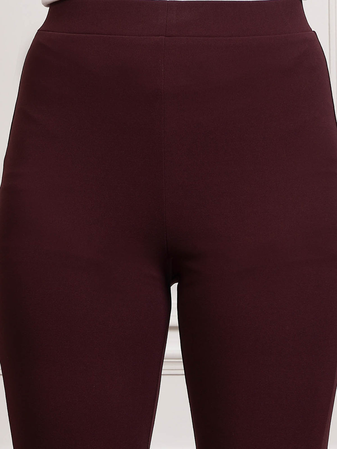 Burgundy Women Mid Rise Bootcut Trousers