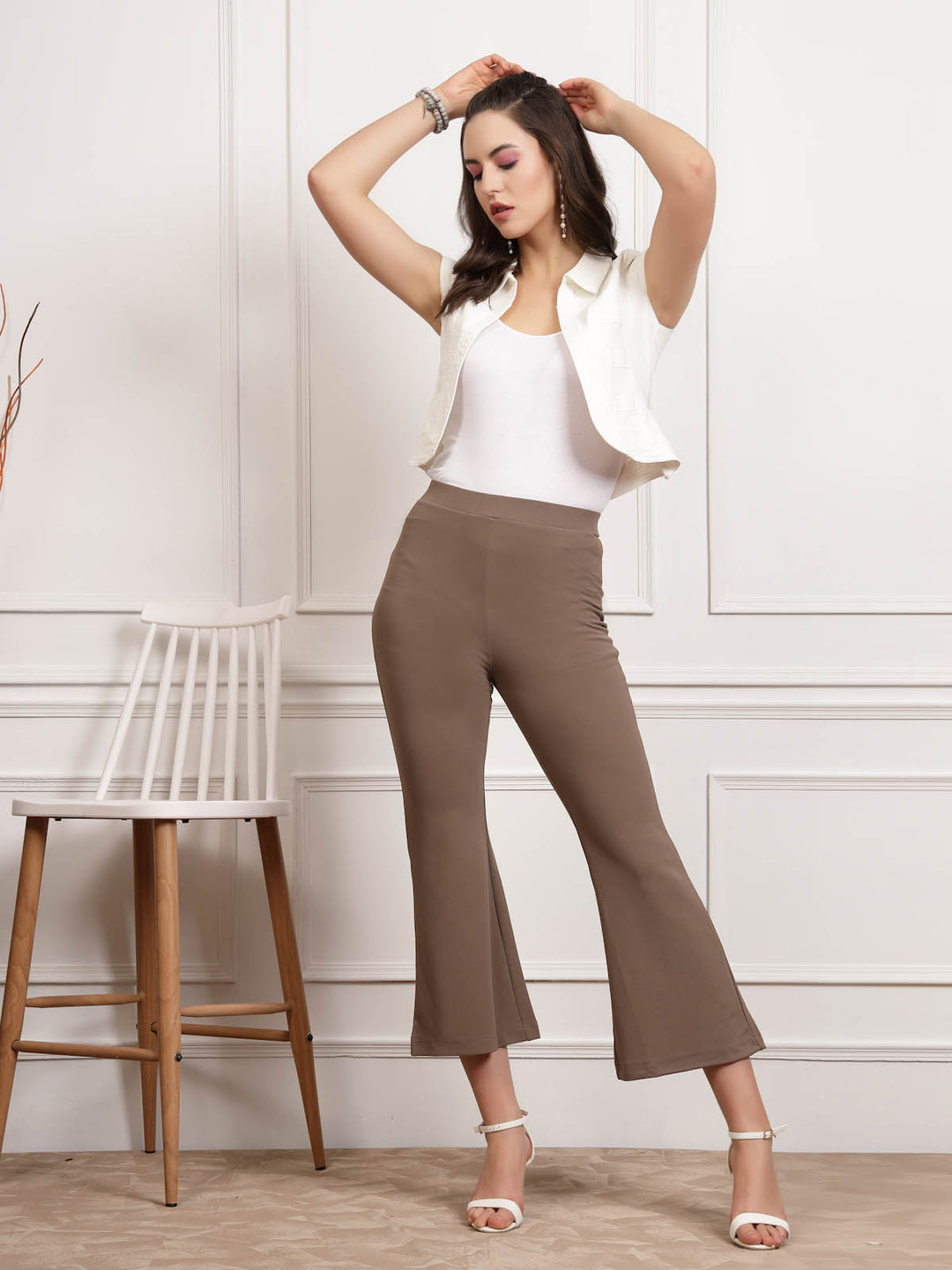 Brown Women Mid Rise Bootcut Trousers