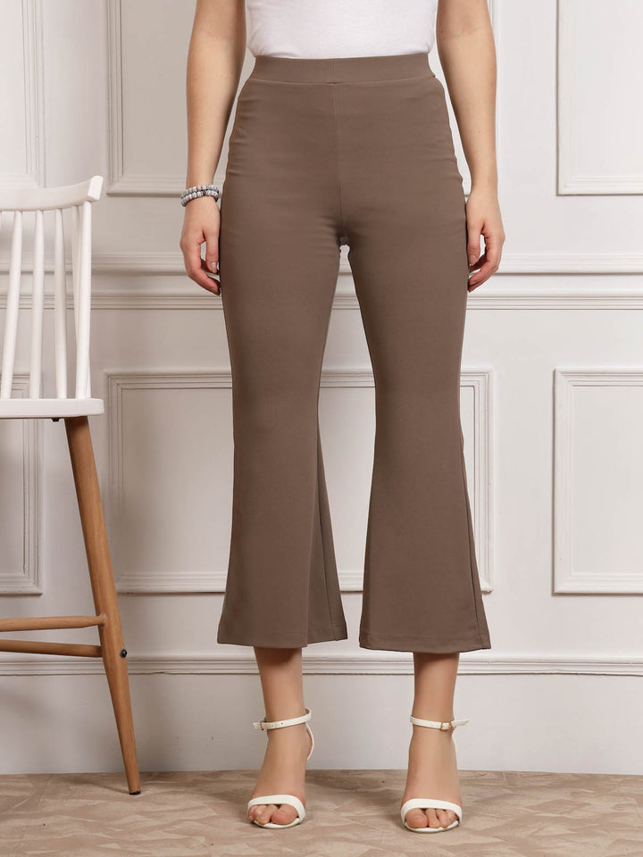 Brown Women Mid Rise Bootcut Trousers