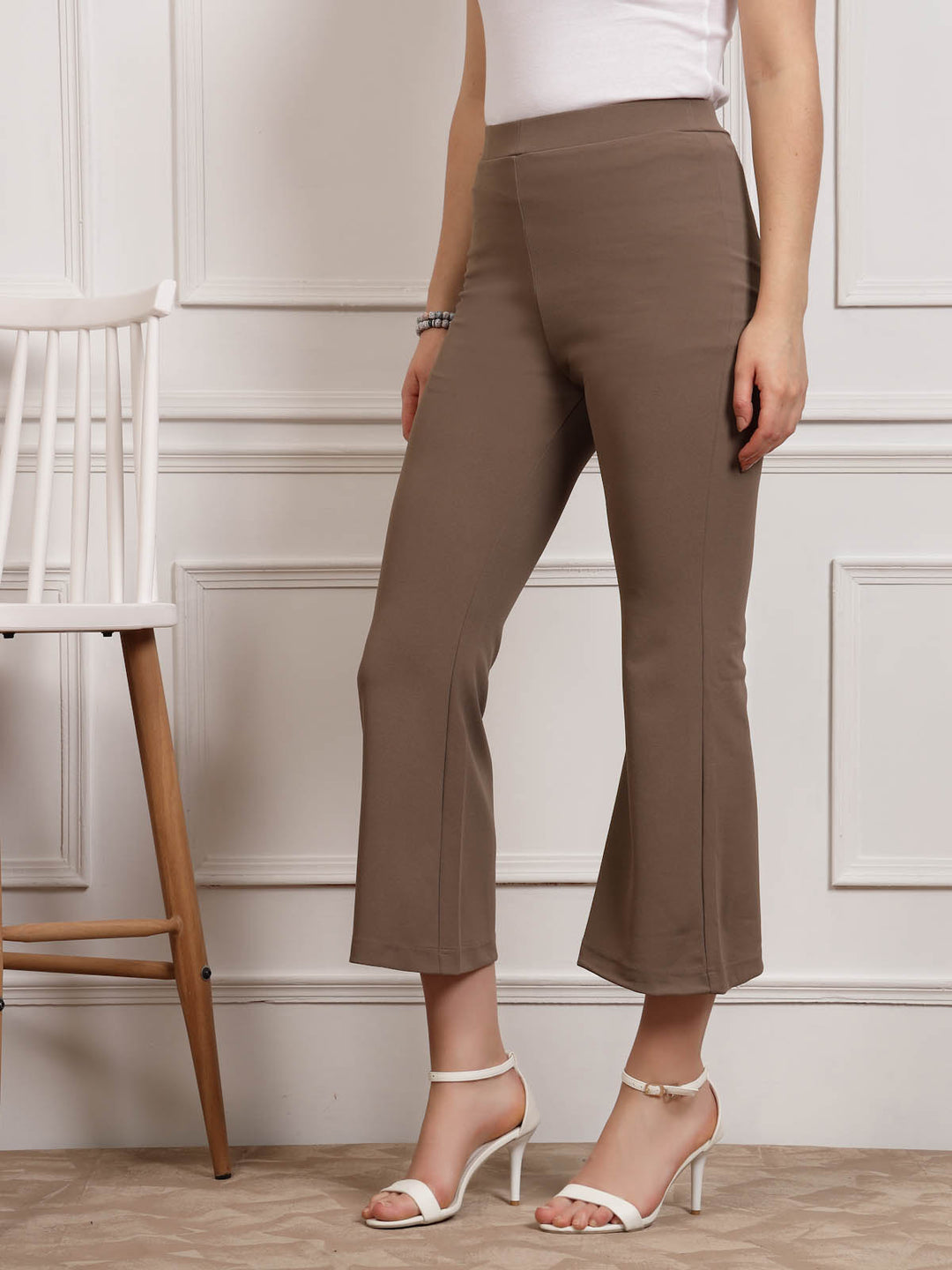 Brown Women Mid Rise Bootcut Trousers