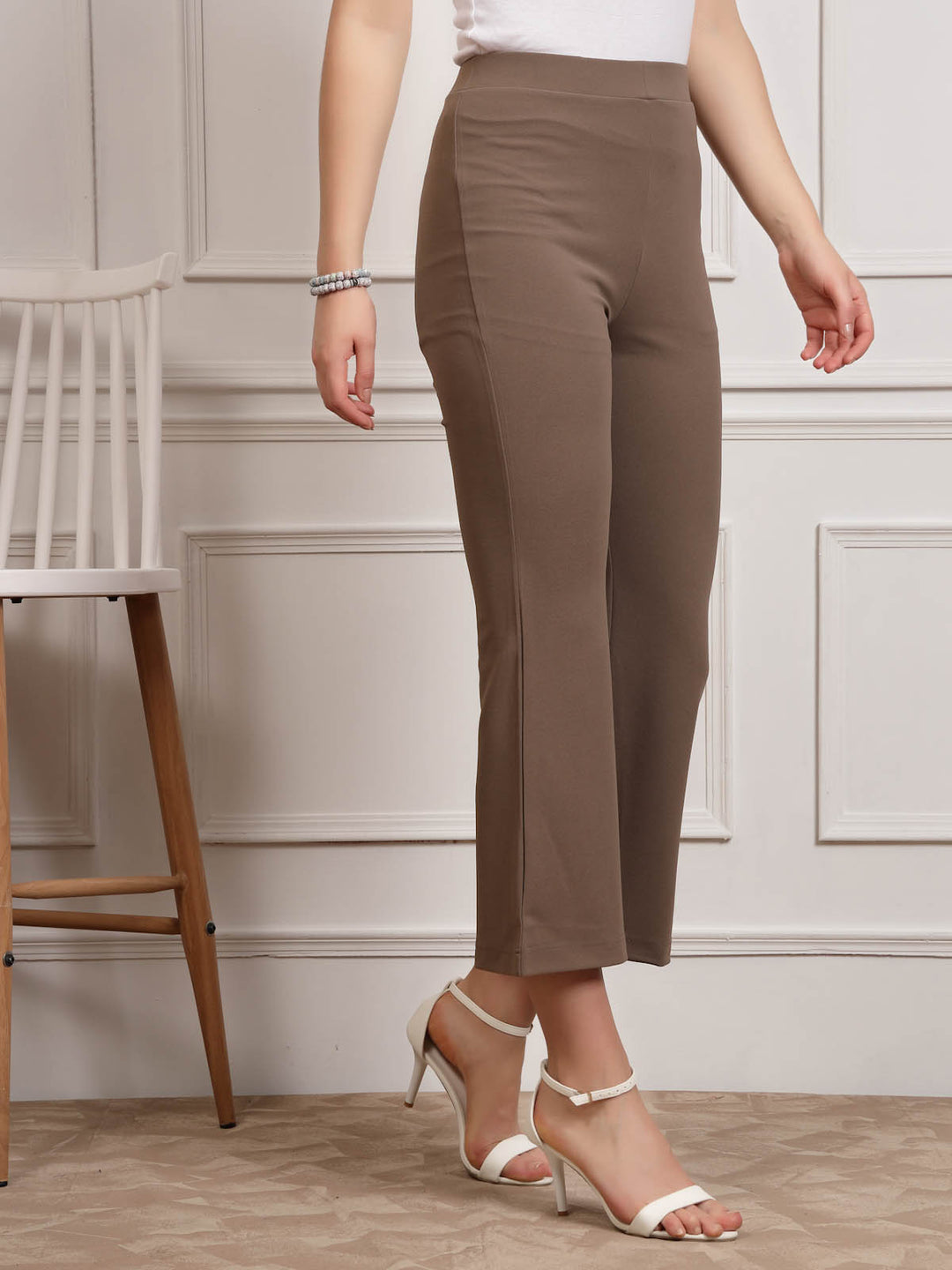 Brown Women Mid Rise Bootcut Trousers