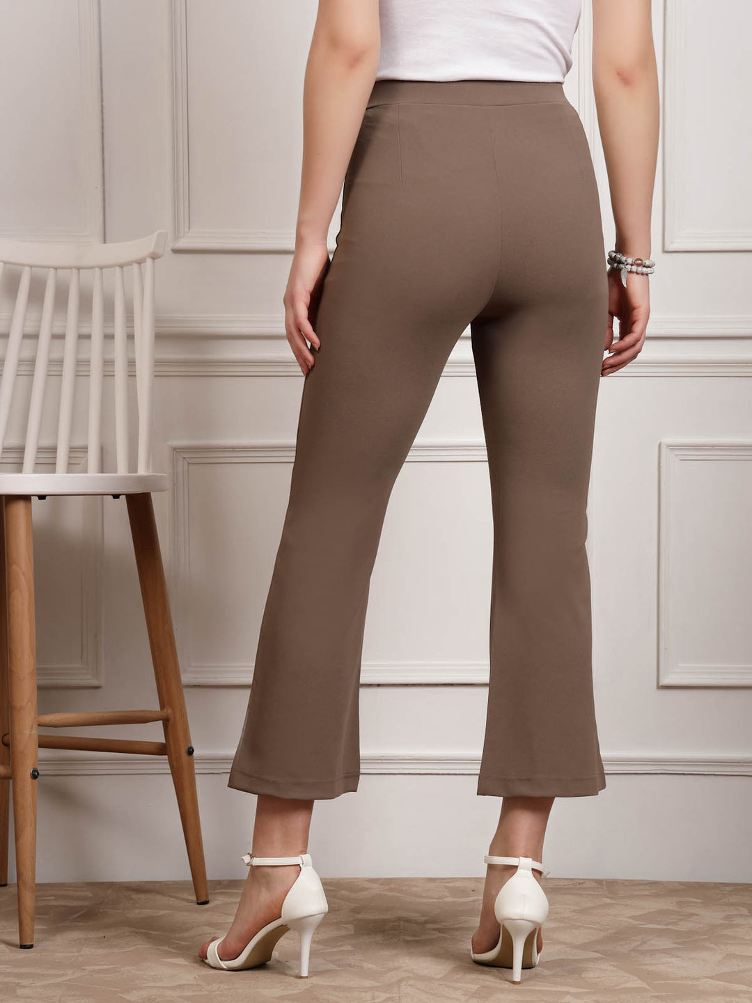 Brown Women Mid Rise Bootcut Trousers