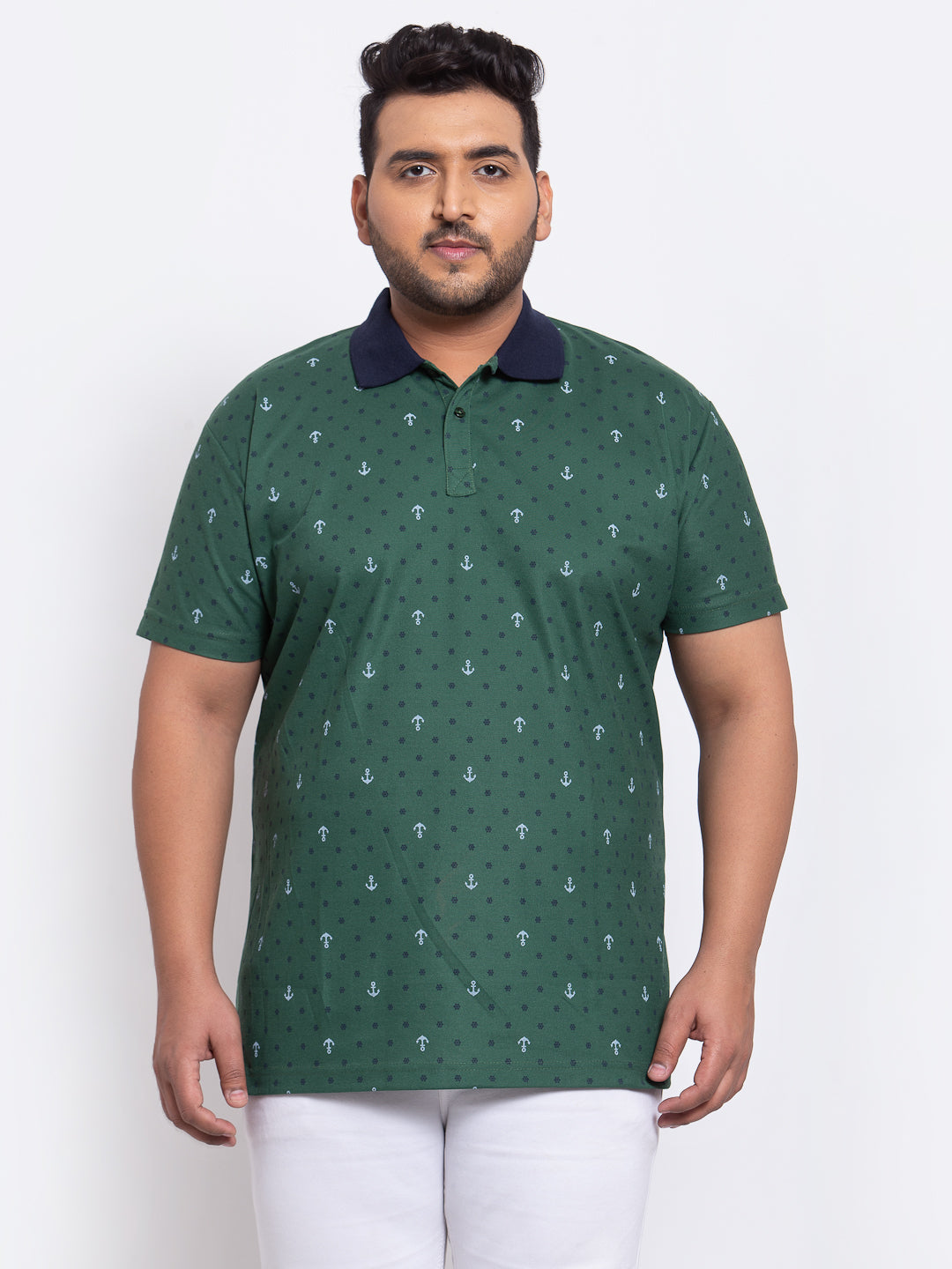 PlusS Men Green Printed Polo Collar T-shirt