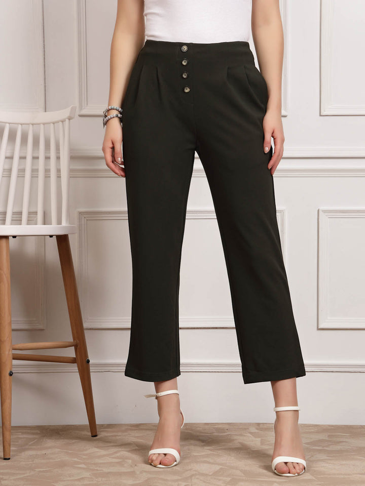 Women Pleated Mid Rise Trousers