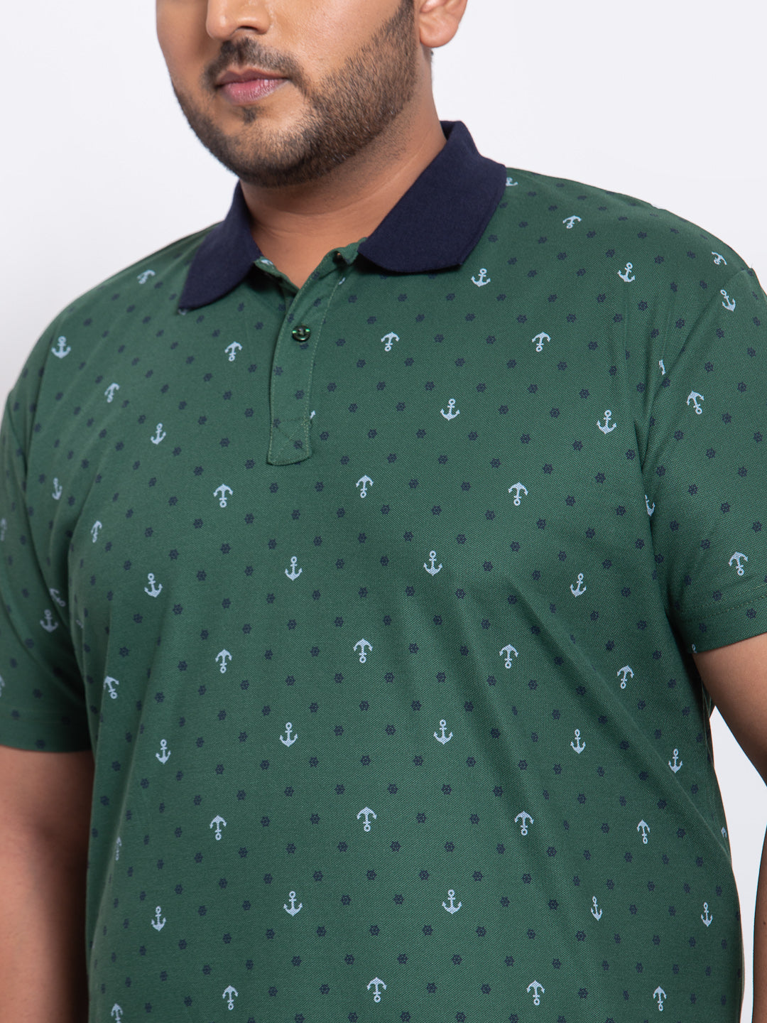 PlusS Men Green Printed Polo Collar T-shirt