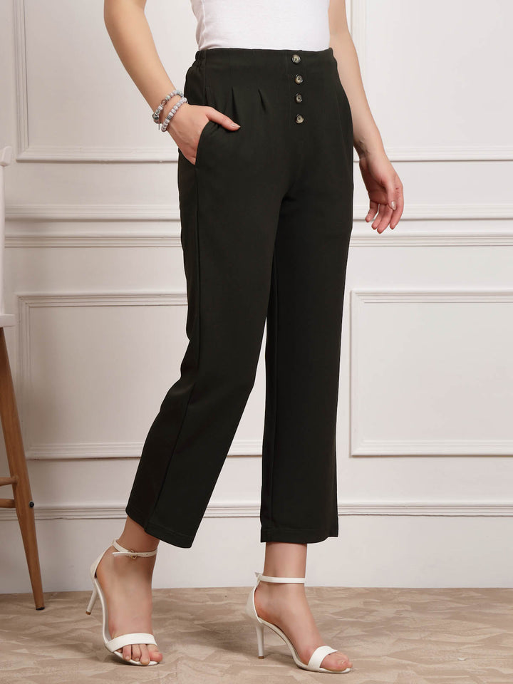 Women Pleated Mid Rise Trousers