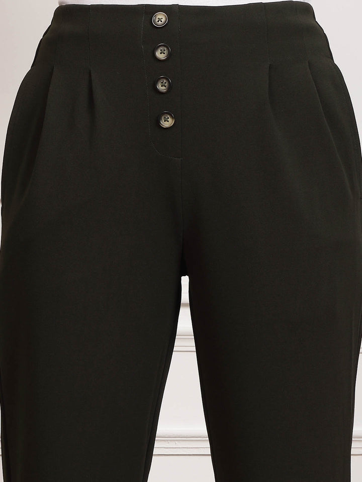 Women Pleated Mid Rise Trousers