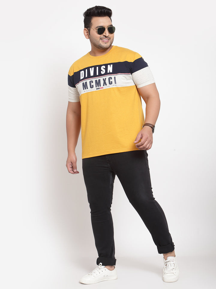 Men Mustard Yellow Varsity Printed T-shirt