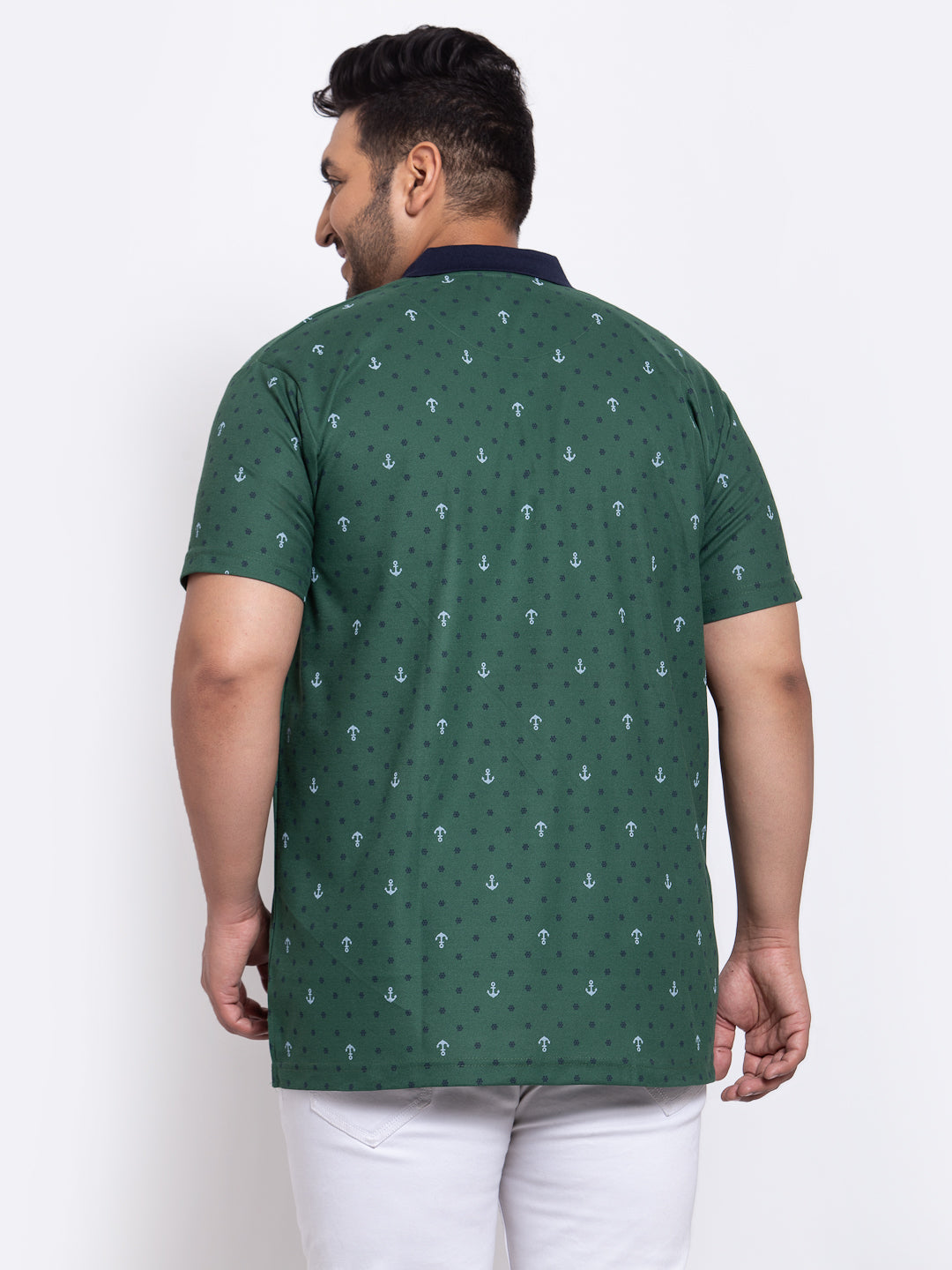 PlusS Men Green Printed Polo Collar T-shirt