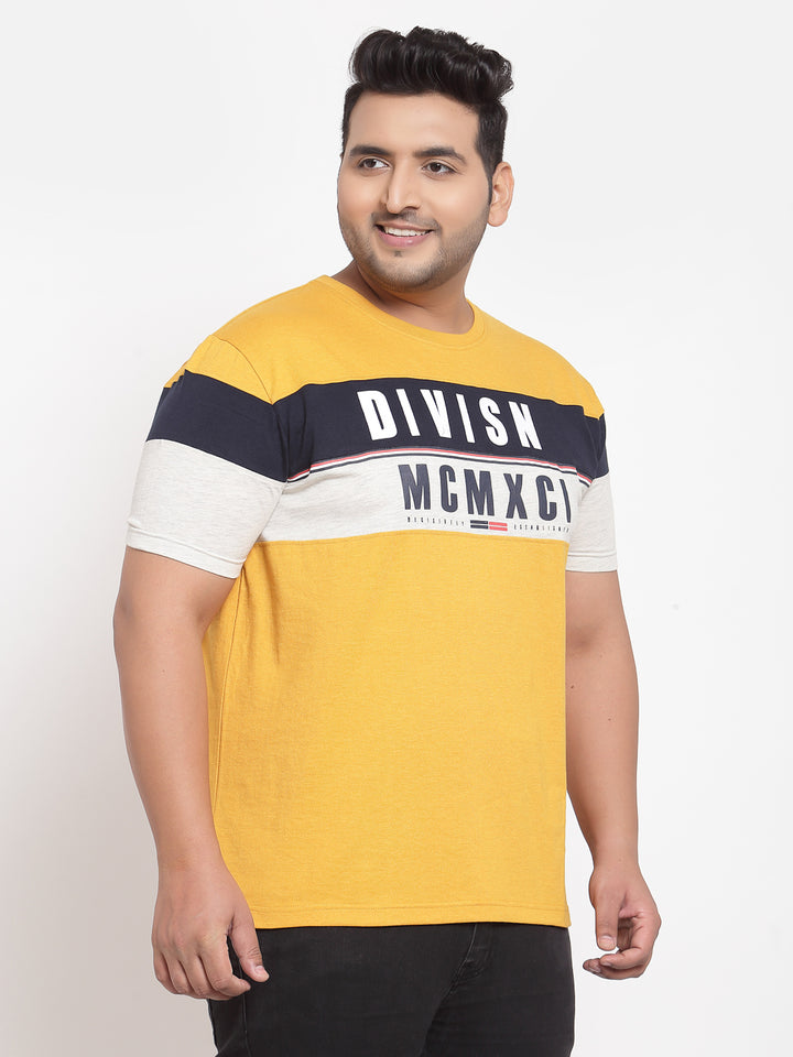 Men Mustard Yellow Varsity Printed T-shirt