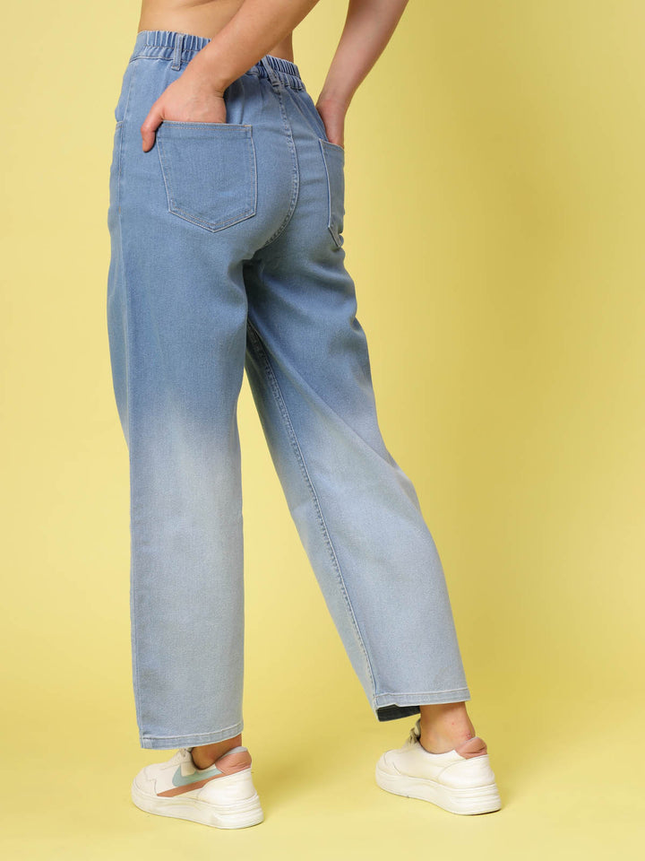 Women Blue Low Distress Heavy Fade Stretchable Cotton Jeans