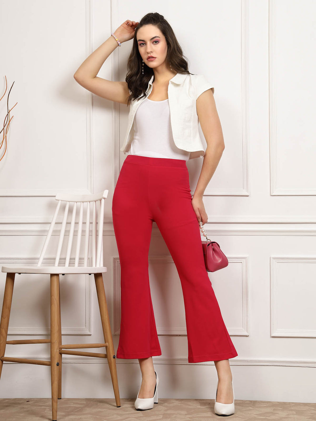 Pink Women Mid Rise Parallel Trousers