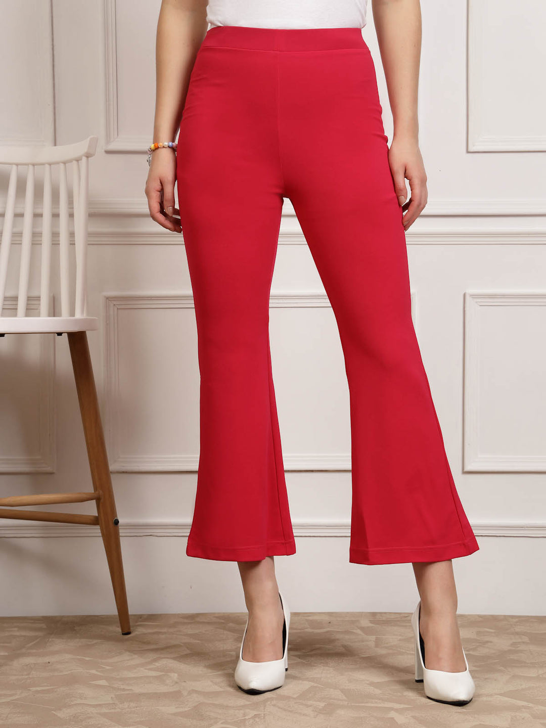 Pink Women Mid Rise Parallel Trousers