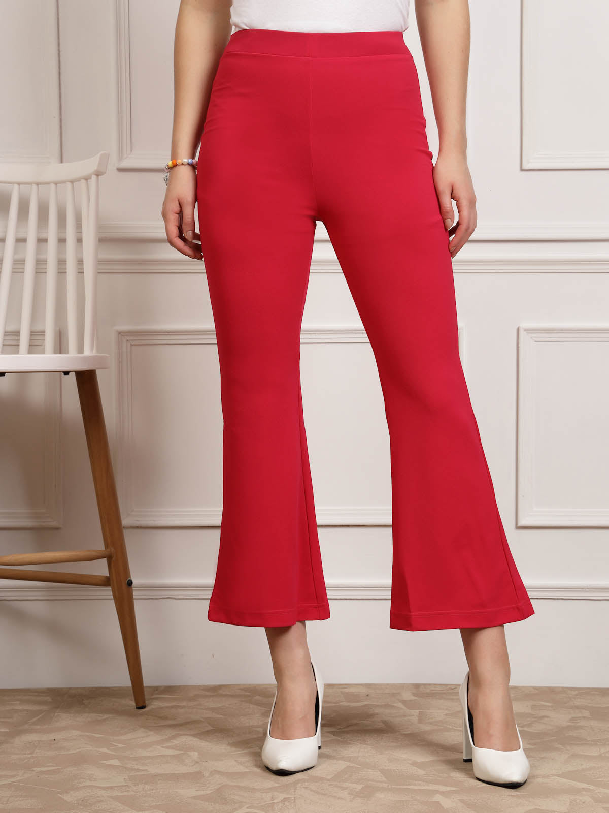 Pink Women Mid Rise Parallel Trousers