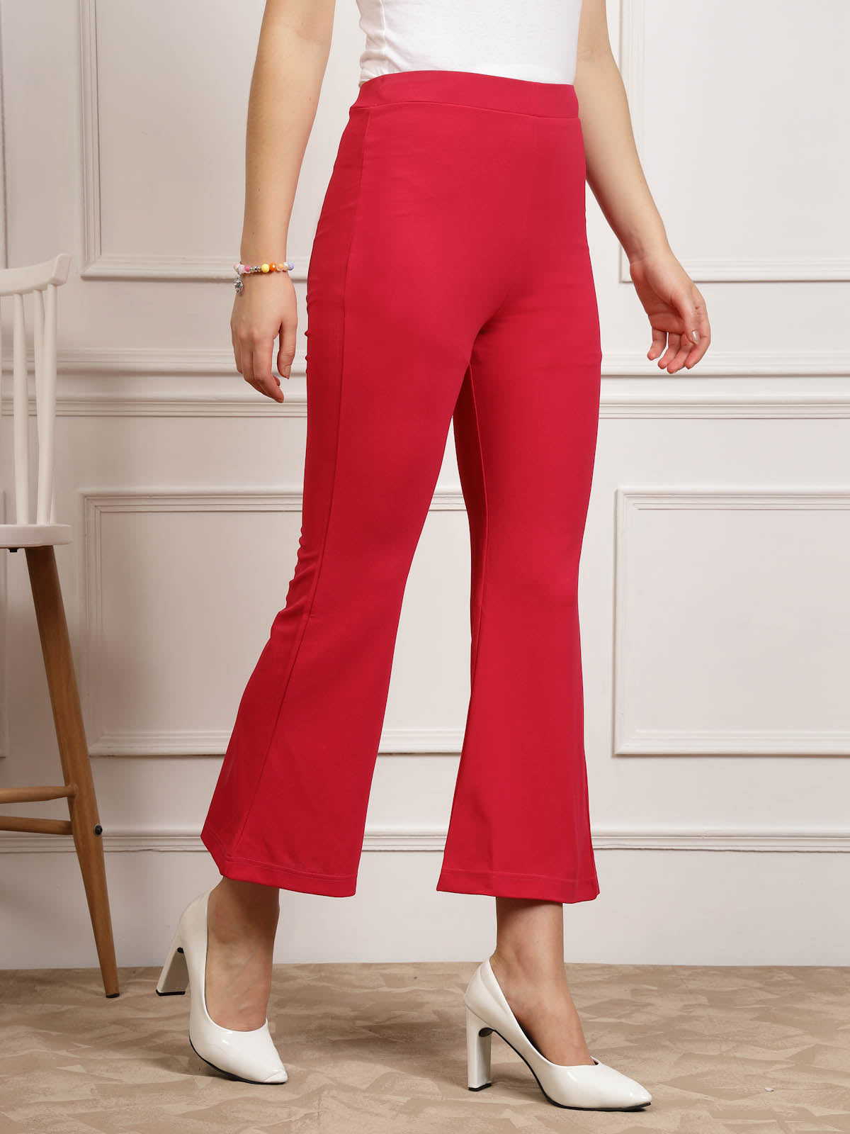 Pink Women Mid Rise Parallel Trousers