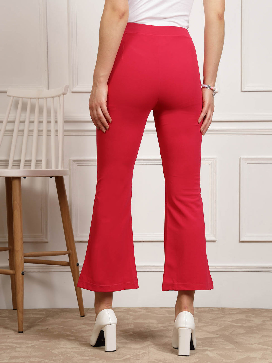 Pink Women Mid Rise Parallel Trousers