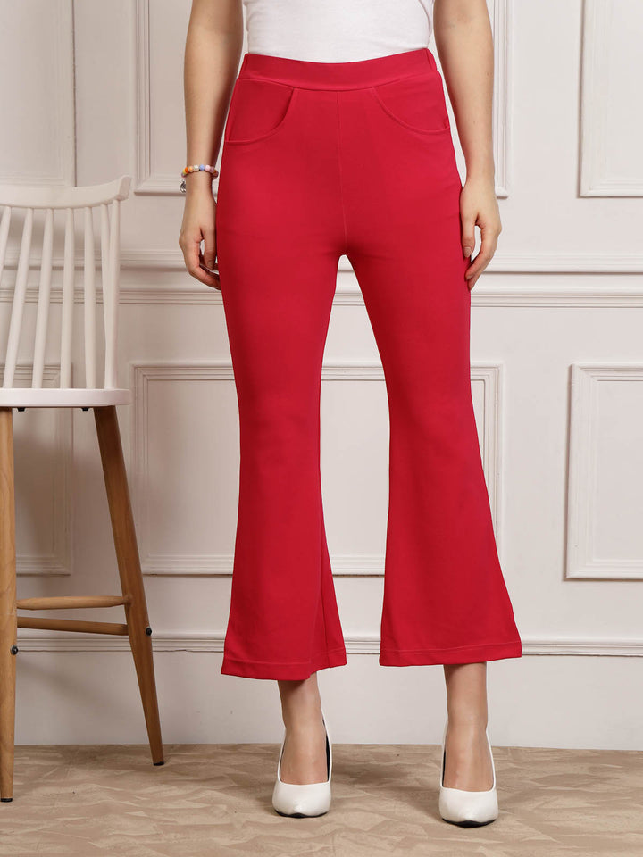 Women Red Mid-Rise Smart Cropped Bootcut Trousers