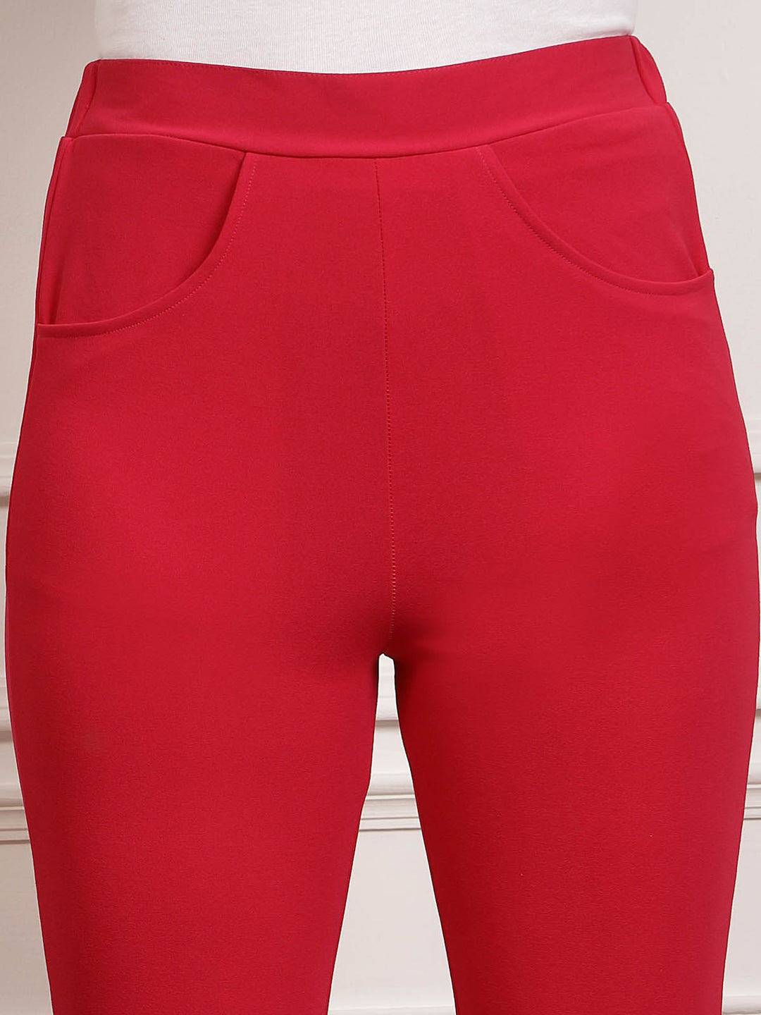 Women Red Mid-Rise Smart Cropped Bootcut Trousers