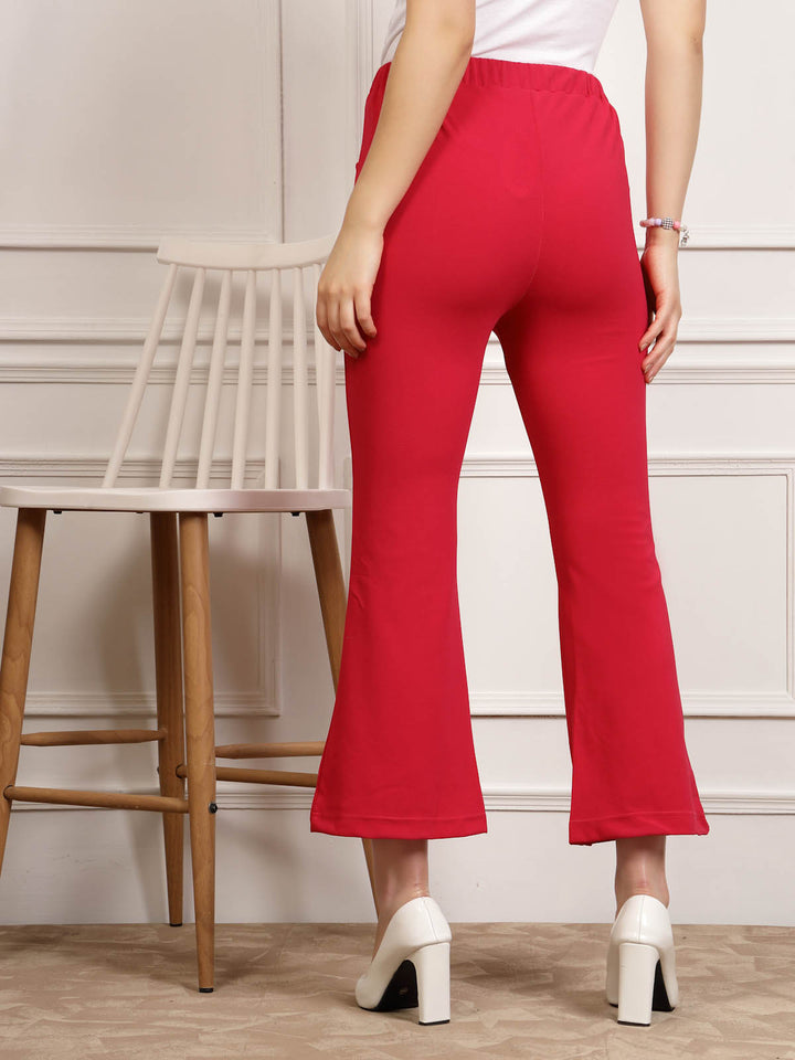 Women Red Mid-Rise Smart Cropped Bootcut Trousers