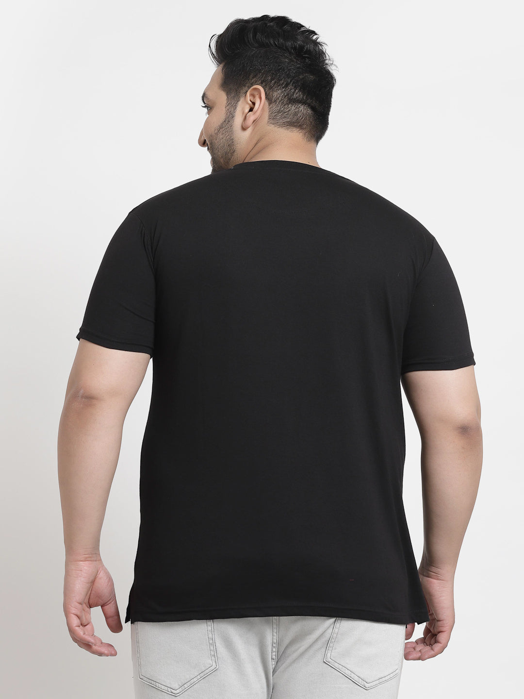 Plus Size Black Printed Cotton T-shirt