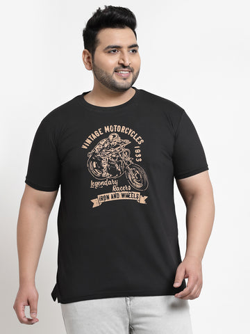 Plus Size Black Printed Cotton T-shirt