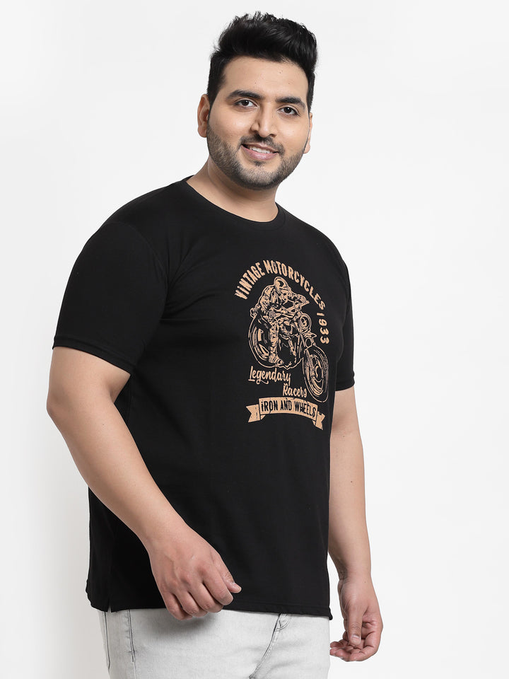 Plus Size Black Printed Cotton T-shirt