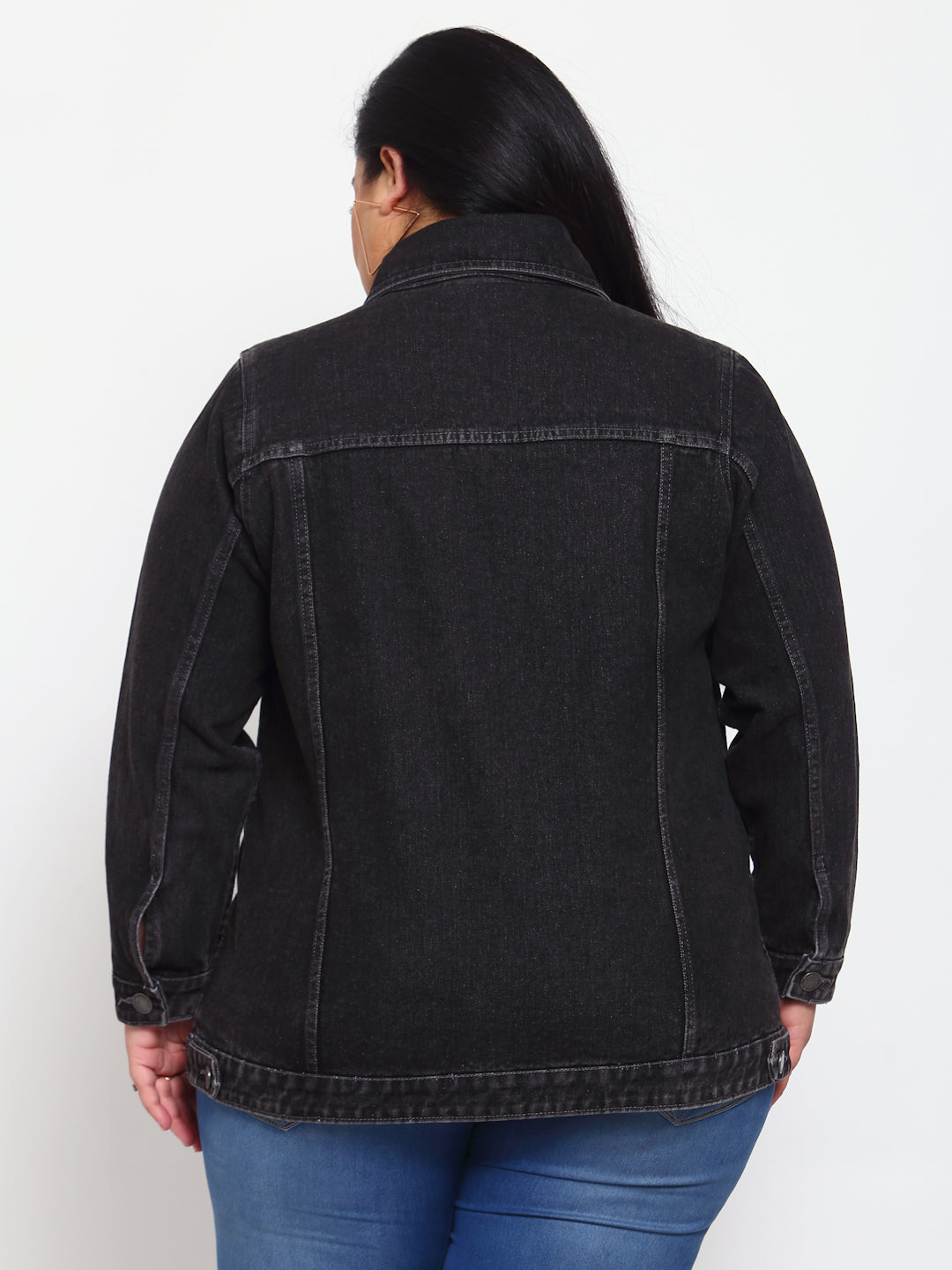 Womens longline black denim on sale jacket