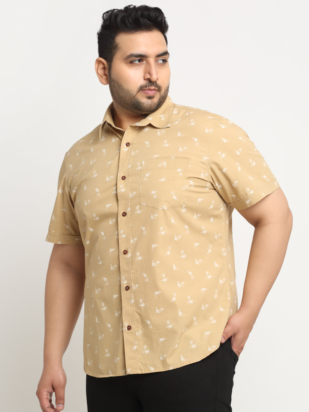 plusS   Floral Printed Cotton Casual Shirt