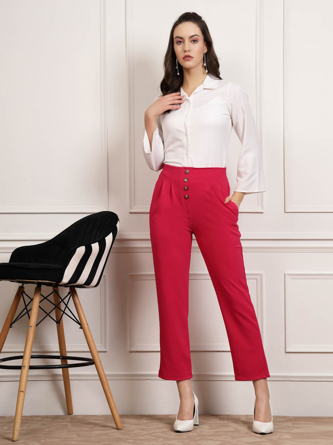 Women Pleated Mid Rise Trousers